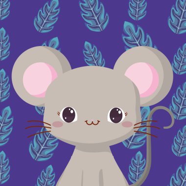 Sevimli hayvanlar ve tropikal yaprakları tasarım vektör illüstrasyon