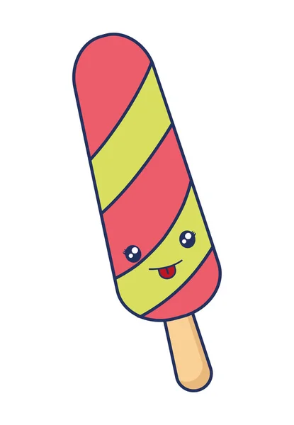 Cute ice cream in stick kawaii character — Stock Vector