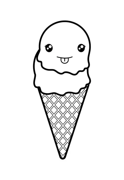 Cute ice cream monochrome kawaii character — Stock Vector