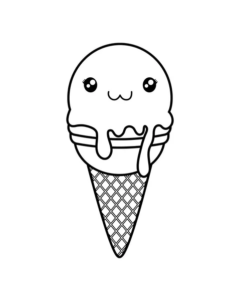 Cute ice cream monochrome kawaii character — Stock Vector