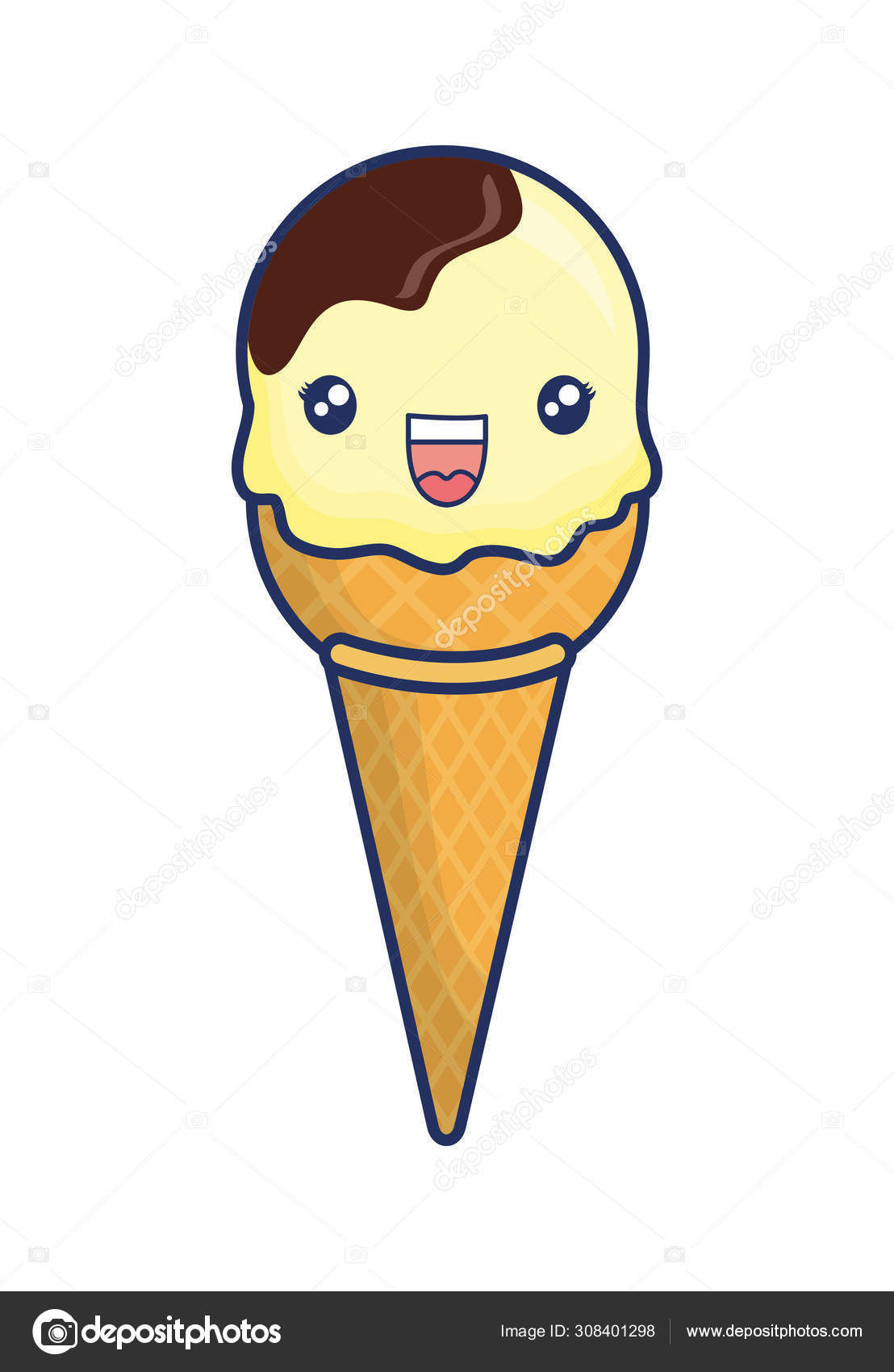 Mignon Creme Glacee Colore Kawaii Caractere Image Vectorielle Djv C 308401298