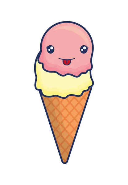 Karakter kawaii lucu es krim berwarna - Stok Vektor