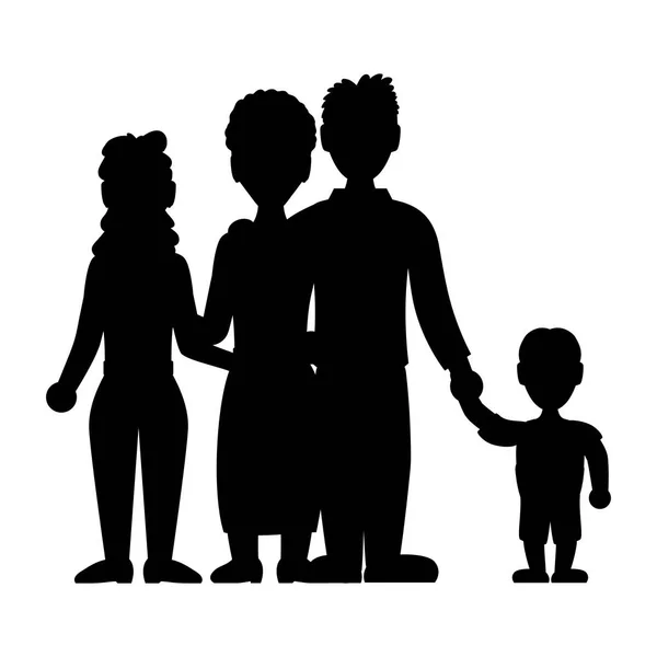 Parents couple with son silhouettes vector illustration — Stock Vector