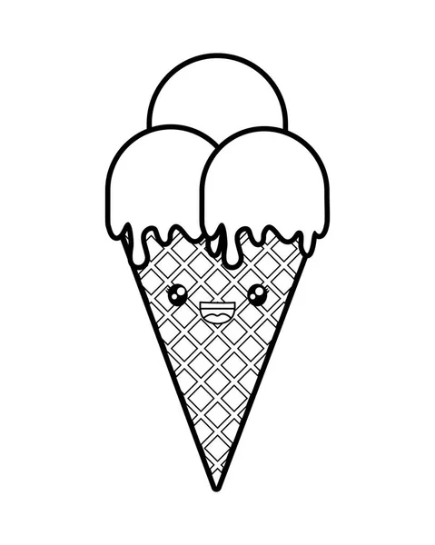 Bonito sorvete monocromático personagem kawaii — Vetor de Stock
