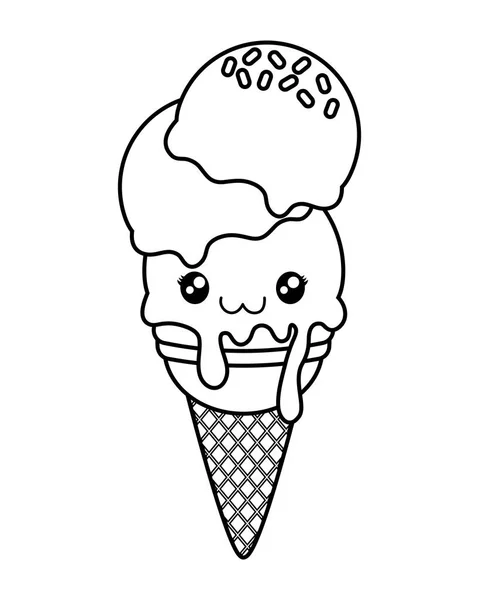 Carino gelato monocromatico carattere kawaii — Vettoriale Stock