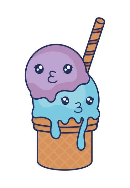 Carino gelato colorato kawaii personaggio — Vettoriale Stock