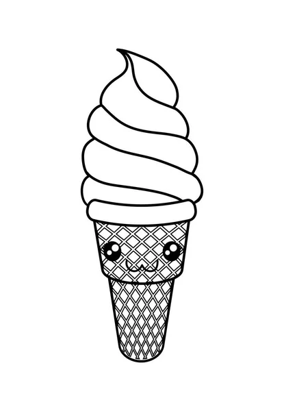 Lindo helado monocromo kawaii carácter — Vector de stock