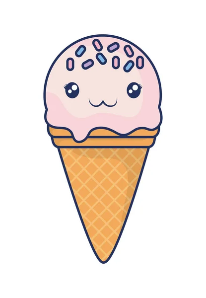 귀여운 아이스크림 화려한 가와이이 캐릭터 — 스톡 벡터