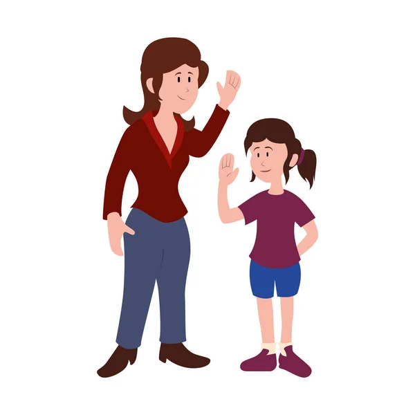 Anne ve kızı gülümseyen avatar karakter vektör illüstrasyon — Stok Vektör
