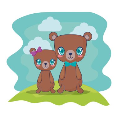 sevimli ayılar çift karakter vektör illüstrasyon