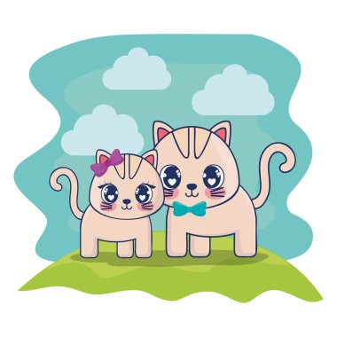 sevimli kediler çift karakterler vektör illüstrasyon