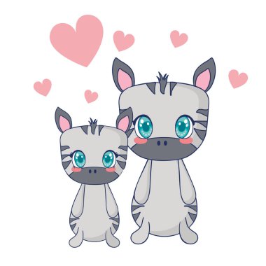 sevimli zebralar çift karakterler vektör illüstrasyon