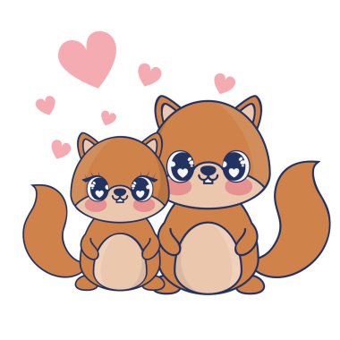 sevimli çift sincaplar karakterler vektör illüstrasyon