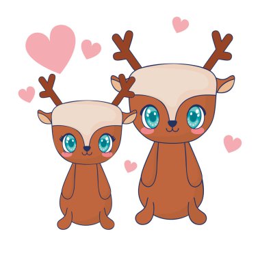 sevimli reindeer çift karakter vektör illüstrasyon