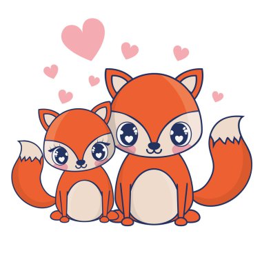 sevimli tilki çift karakterler vektör illüstrasyon