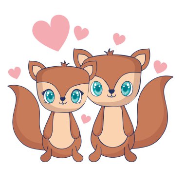 sevimli çift sincaplar karakterler vektör illüstrasyon