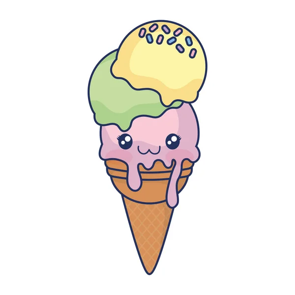 可爱的冰淇淋五颜六色的卡瓦伊字符 — 图库矢量图片