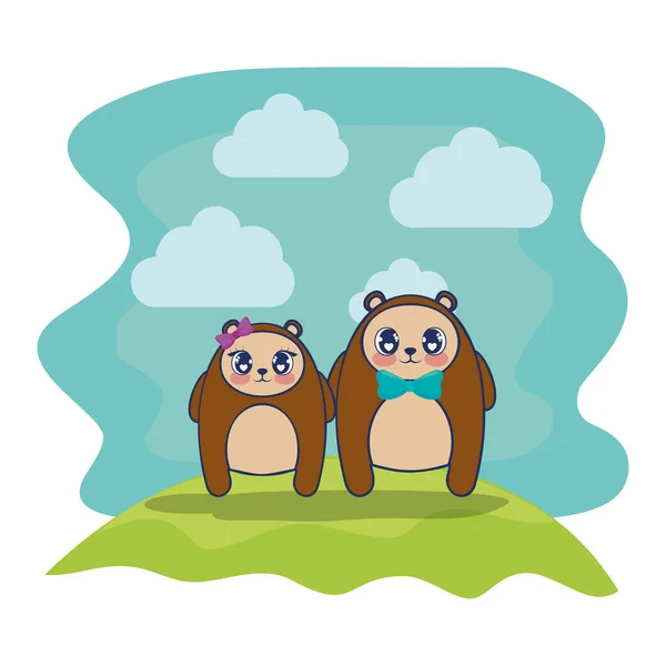 Drăguț urși cuplu personaje vector ilustrare — Vector de stoc