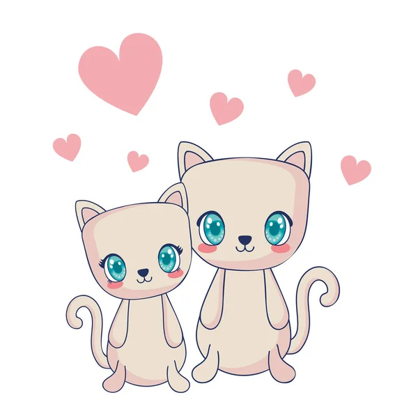 Cute cats couple characters vector illustration — Stock Vector