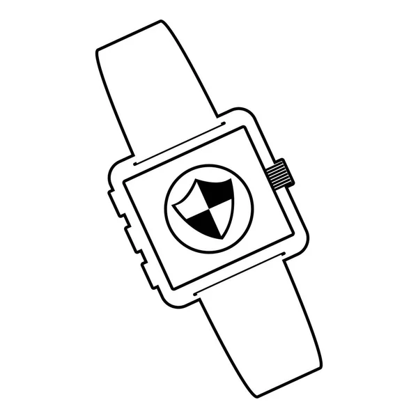 Smartwatch-Technologie mit Shield Security App Vektor Illustration — Stockvektor