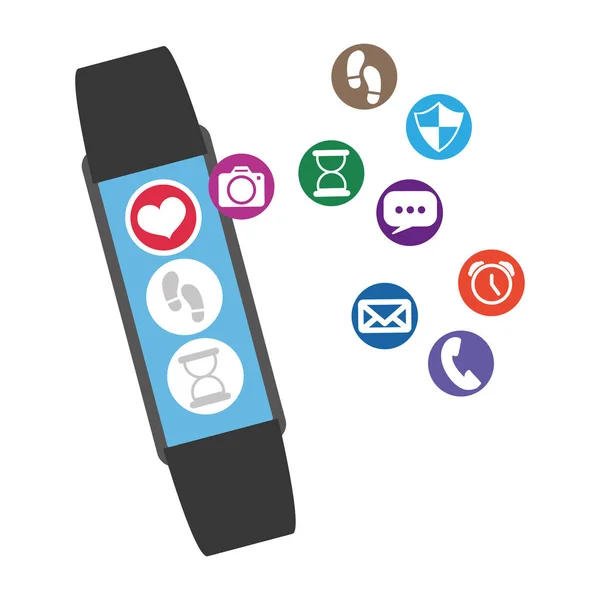 Smartwatch technology with apps set vector illustration — Stock Vector
