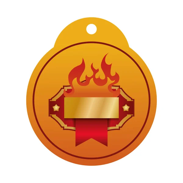 Étiquette circulaire avec illustration vectorielle de flamme de feu — Image vectorielle