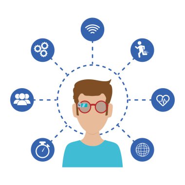 akıllı gözlük ve uygulamalar menüsü ile adam