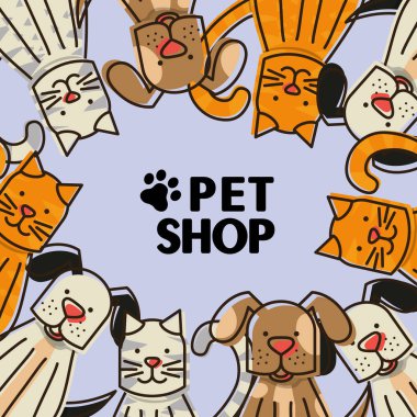 Evcil hayvan mağazası ile maskotları Icons set