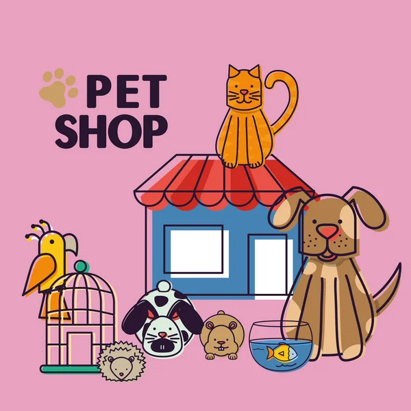 Mascotes com ícones de loja de animais de estimação — Vetor de Stock