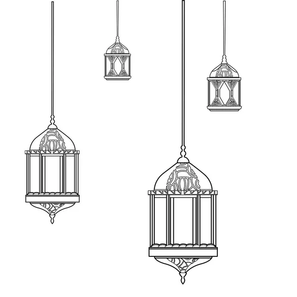 Lampe ramadan kareem avec illustration vectorielle suspendue à la lune — Image vectorielle