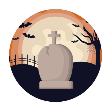 sahne cadılar bayramı uçan yarasalar ile mezar taşı