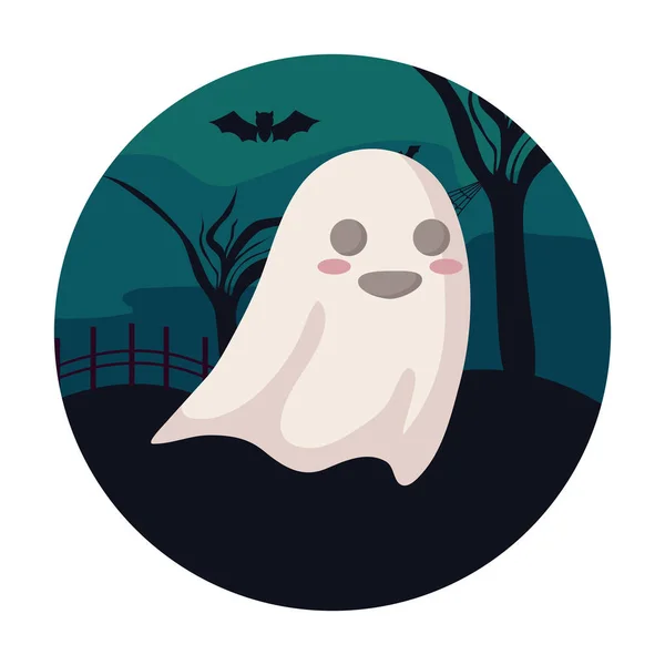 Záhadní duchové nad Halloweenskou scénou — Stockový vektor
