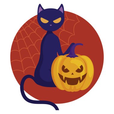 cadılar bayramı sahnesinde kedi ile kabak