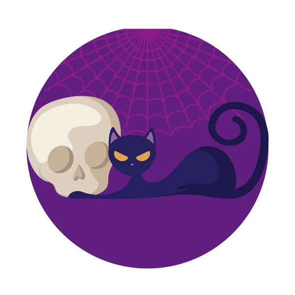 Kedi halloween tasarımı ile kafatası ölü — Stok Vektör