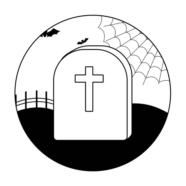 Tombstone och fladdermöss flyger över Halloween scen — Stock vektor