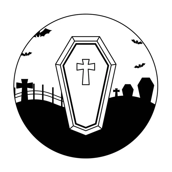 Kistan Spooky Halloween i kyrkogården design — Stock vektor