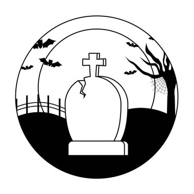 sahne cadılar bayramı uçan yarasalar ile mezar taşı