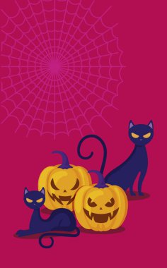 cadılar bayramı sahnesinde kedi ile kabaklar