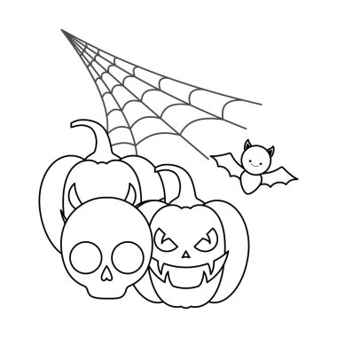 kafatası ve yarasalar uçan cadılar bayramı kabaklar