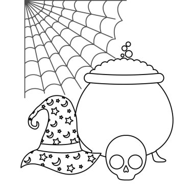 kazan ve simgeler cadılar bayramı ile sihirbaz şapka