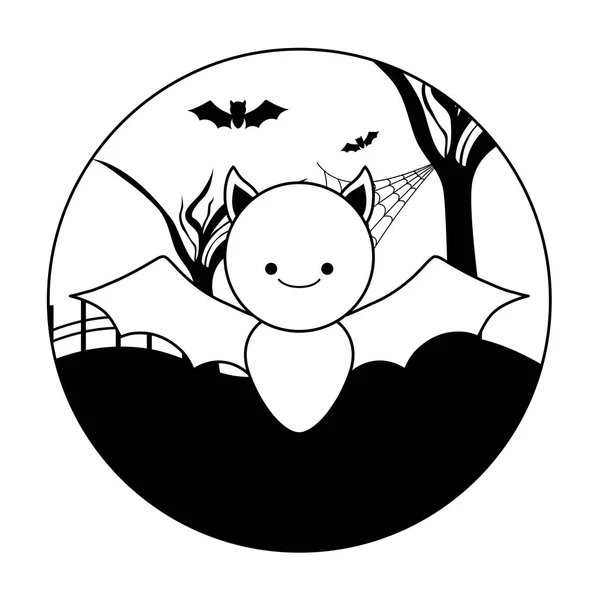 Fledermaus fliegt über Halloween-Szene — Stockvektor
