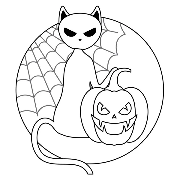 Citrouille avec chat dans la scène d'Halloween — Image vectorielle