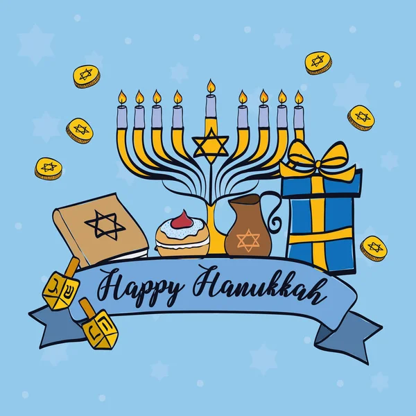 Tarjeta de hanukkah feliz con lámpara de araña — Vector de stock