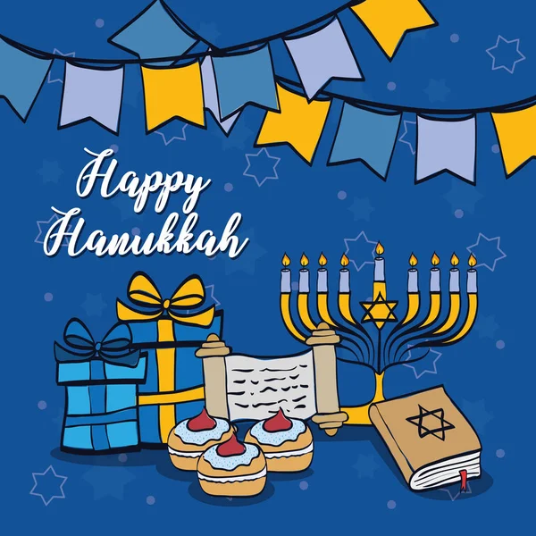 Feliz cartão hanukkah com lustre — Vetor de Stock