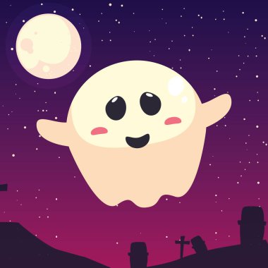 mezarlık sahnesinde ay ile cadılar bayramı hayalet