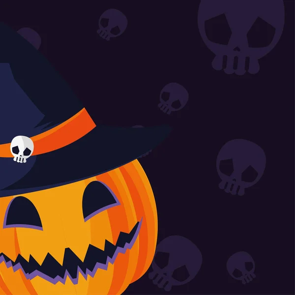 Calabaza de Halloween con sombrero de bruja — Archivo Imágenes Vectoriales