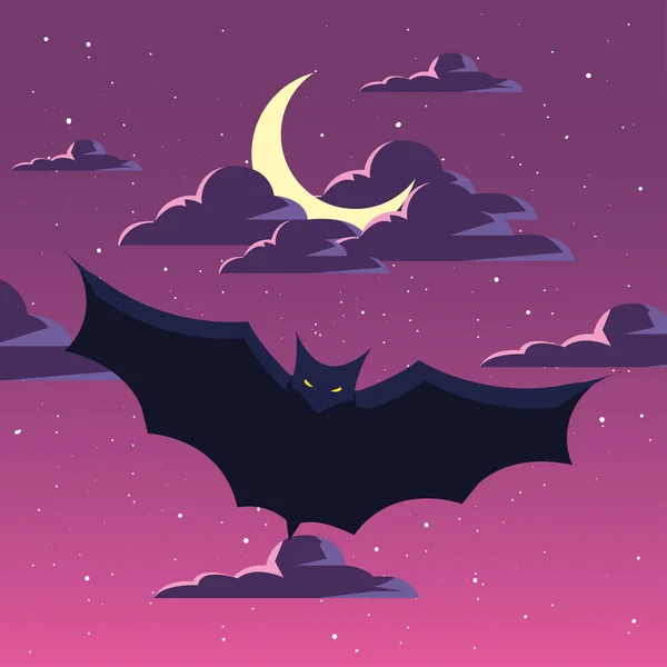 Bats flying in scene of halloween — Stock Vector