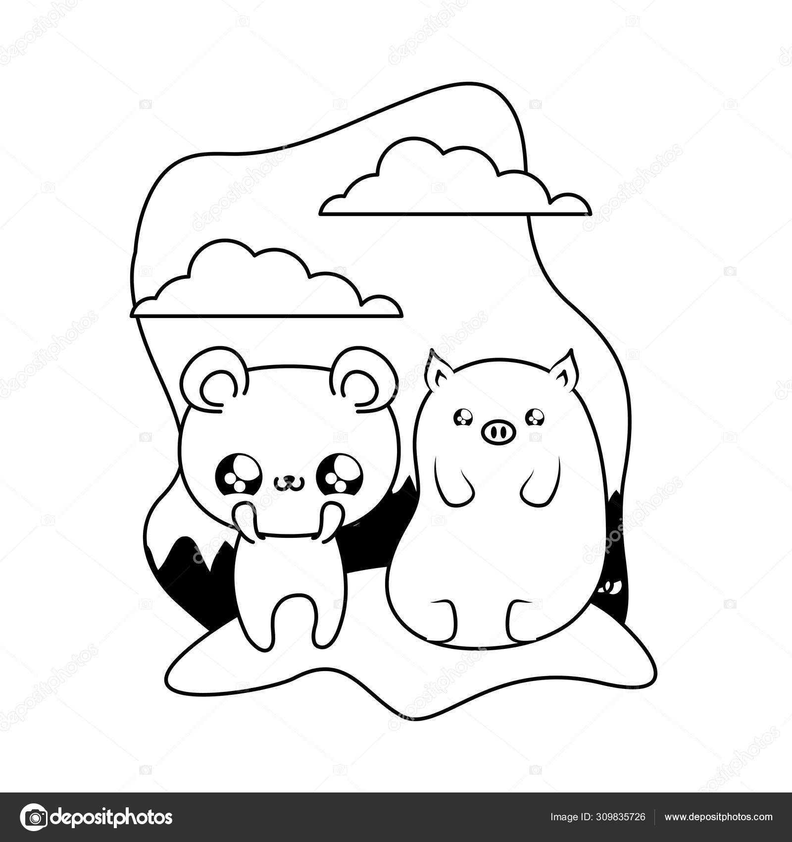 Ours Mignon Avec Cochon Bebe Animaux Kawaii Image Vectorielle Par Djv C Illustration