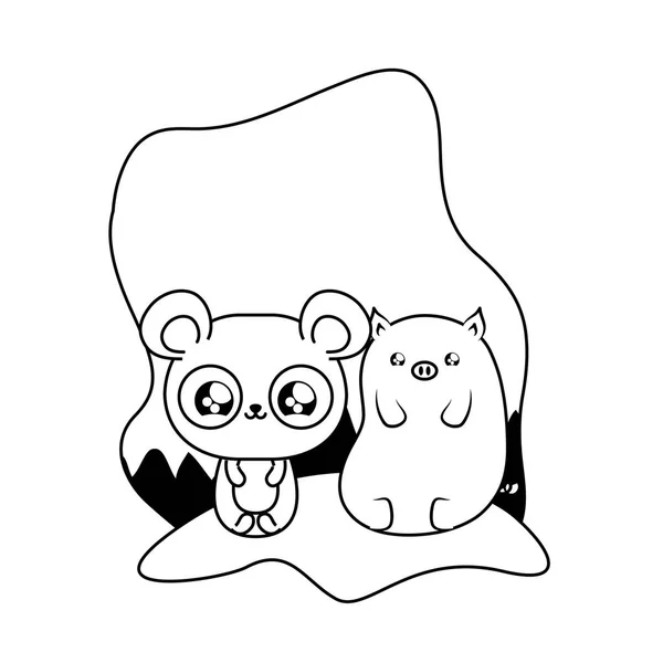 Piggy bebek hayvanlar kawaii ile sevimli panda ayı — Stok Vektör