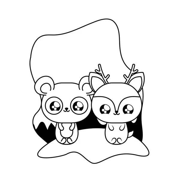 Hezký soba s pandou medvídci kawaii — Stockový vektor